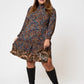 Leota Women's Long Sleeve Olive Dress in Boho Paisley (Curve) Blue