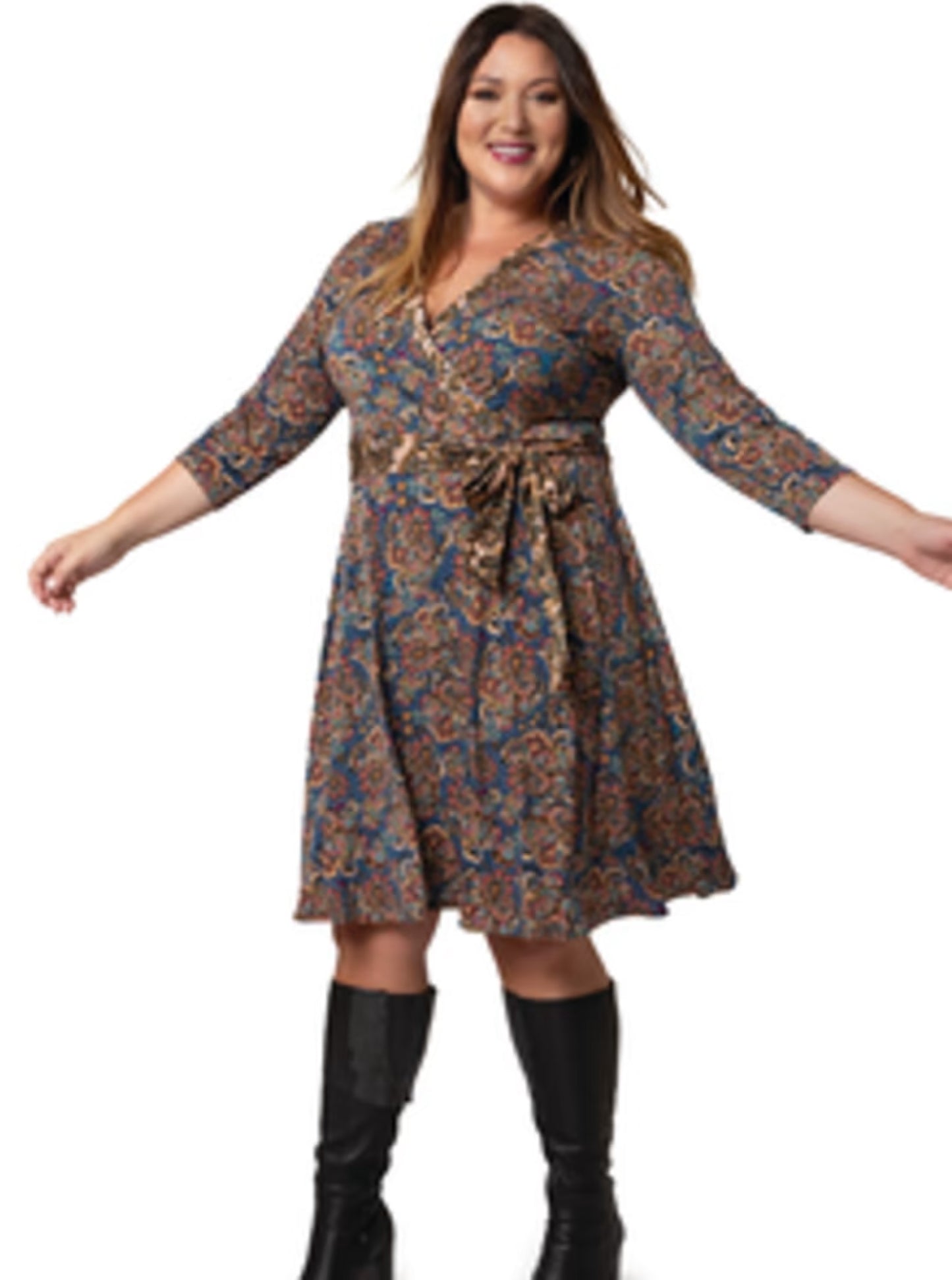 Leota Women's Floral Wrap Dress Blue Size 2X