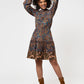 Leota Women's Long Sleeve Olive Dress in Boho Paisley Blue