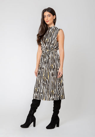 Leota Women's Sleeveless Mindy Dress in Inky Zebra White