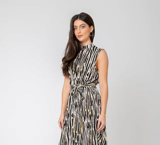Leota Women's Sleeveless Mindy Dress in Inky Zebra White