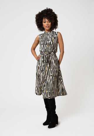 Leota Women's Sleeveless Mindy Dress in Inky Zebra White