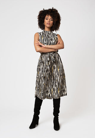 Leota Women's Sleeveless Mindy Dress in Inky Zebra White