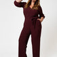 Leota Women's 3/4 Sleeve Sandra Jumpsuit in Maroon (Curve) Red