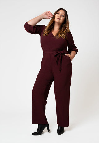 Leota Women's 3/4 Sleeve Sandra Jumpsuit in Maroon (Curve) Red