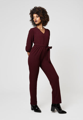 Leota Women's 3/4 Sleeve Sandra Jumpsuit in Maroon Red