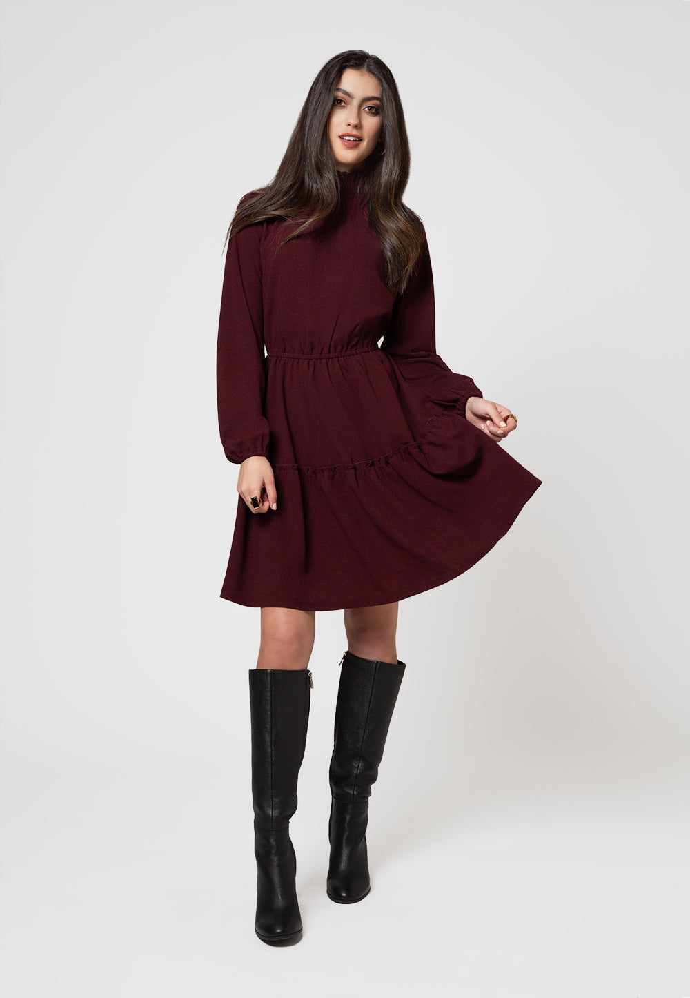 Leota Women's Long Sleeve Olive Dress in Maroon Red