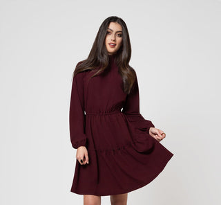 Leota Women's Long Sleeve Olive Dress in Maroon Red