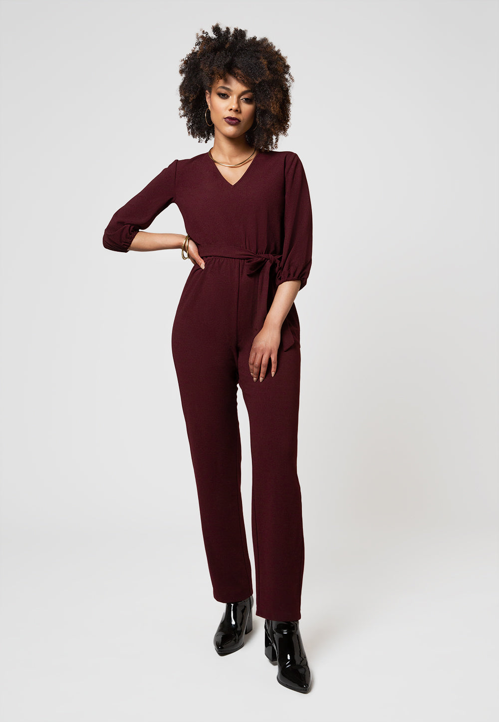 Leota Women's 3/4 Sleeve Sandra Jumpsuit in Maroon Red