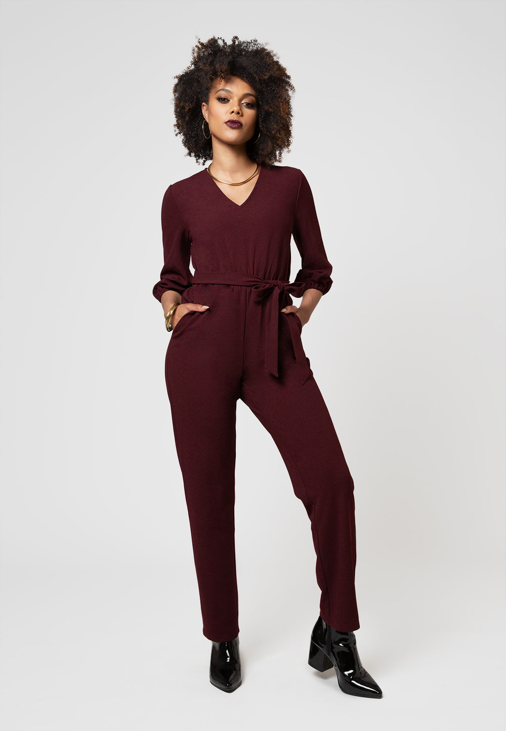Leota Women's 3/4 Sleeve Sandra Jumpsuit in Maroon Red
