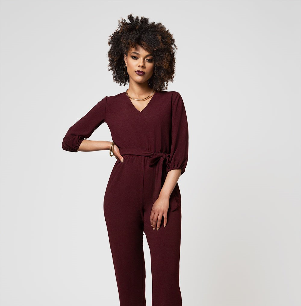 Leota Women's 3/4 Sleeve Sandra Jumpsuit in Maroon Red