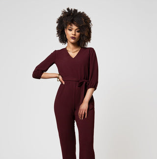 Leota Women's 3/4 Sleeve Sandra Jumpsuit in Maroon Red
