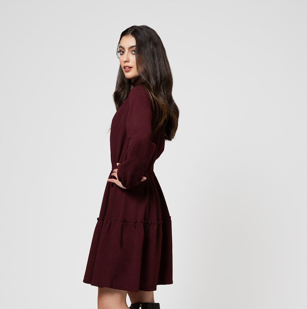 Leota Women's Long Sleeve Olive Dress in Maroon Red