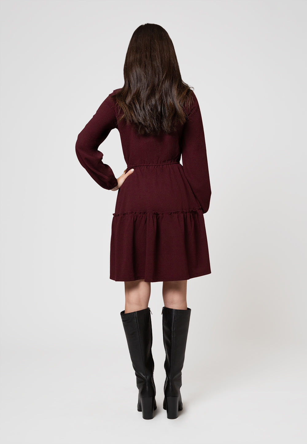 Leota Women's Long Sleeve Olive Dress in Maroon Red