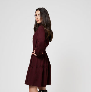 Leota Women's Long Sleeve Olive Dress in Maroon Red
