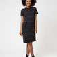 Leota Women's Short Sleeve Maddie Dress in Diamond Lines Luxe Jacquard Black