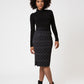 Leota Women's  Midi Pencil Skirt in Diamond Lines Luxe Jacquard Black