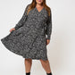 Leota Women's Long Sleeve Perfect Wrap Midi Dress in Graphic Gardenia (Curve) White