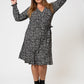 Leota Women's Long Sleeve Perfect Wrap Midi Dress in Graphic Gardenia (Curve) White