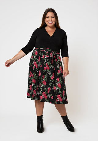 Leota Women's  Mindy Skirt in Ruby Rose (Curve) Black Size 2X