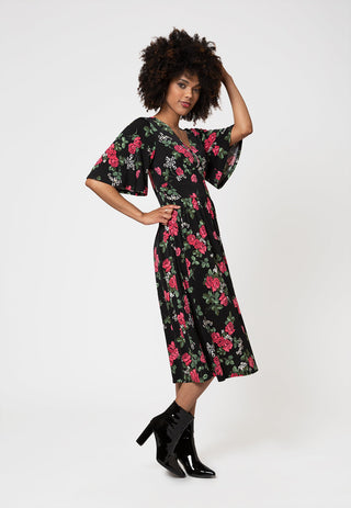 Leota Women's Short Sleeve Zoe Dress in Ruby Rose Black