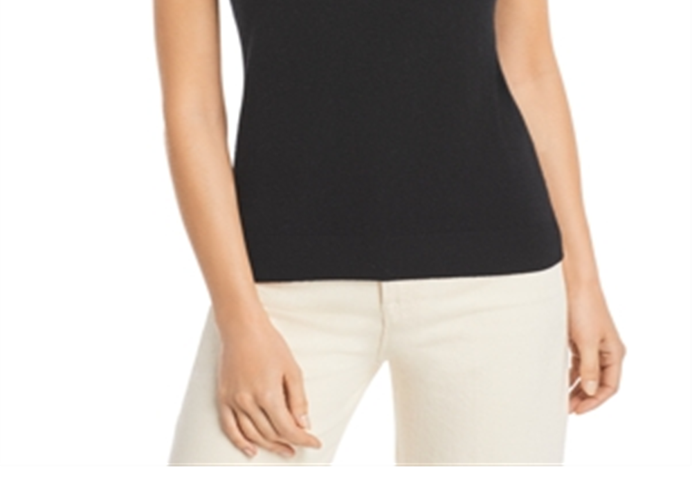 C by Bloomingdale's Short-Sleeve Cashmere Sweater Black Size M