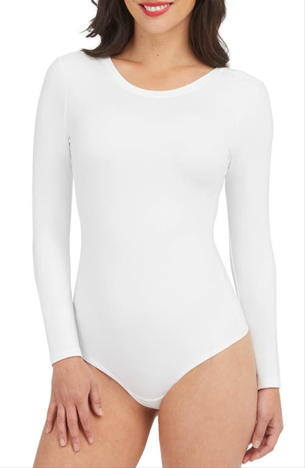 Spanx White Long Sleeve Scoop Neck Bodysuit, Size X-Small