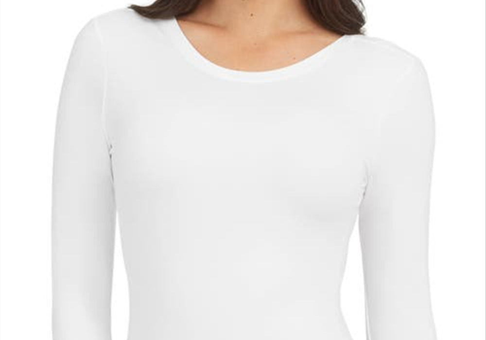 Spanx White Long Sleeve Scoop Neck Bodysuit, Size X-Small
