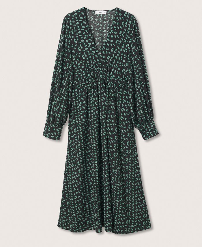 Mango Women's Midi Printed Dress Green Size 6