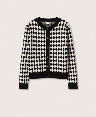 Mango Women's Check Knitted Cardigan Black Size S