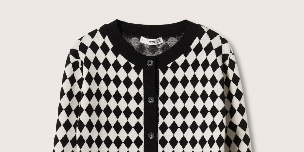 Mango Women's Check Knitted Cardigan Black Size S