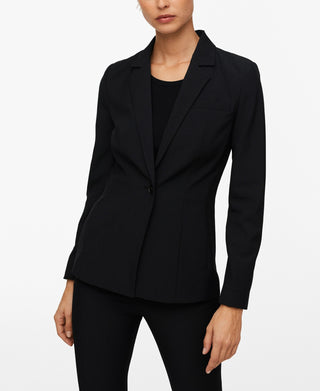 MANGO Women's Essential Fitted Padded Shoulder Blazer in Black Size 4