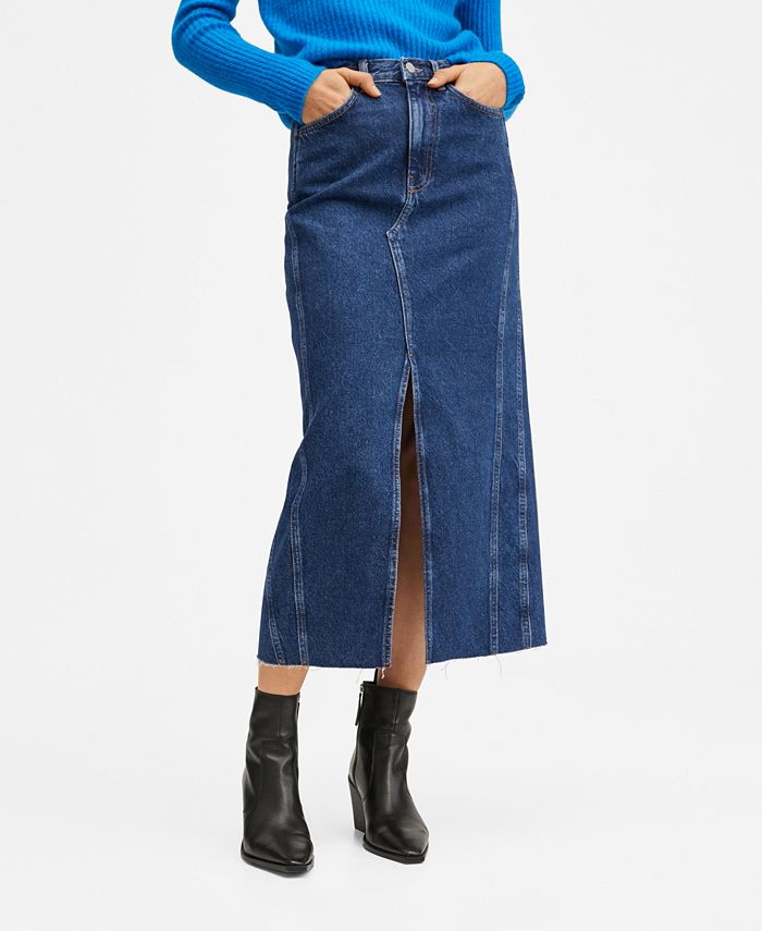 Mango Women's Denim Midi Skirt Blue Size Medium
