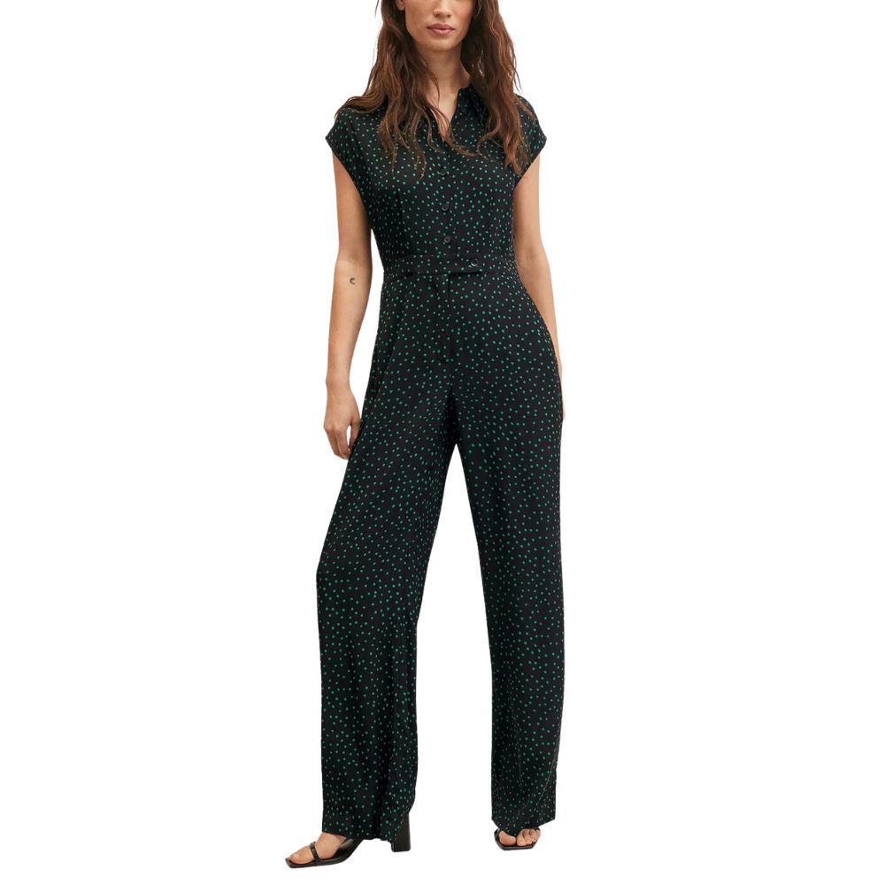 Mango Women's Polka Dot Print Jumpsuit Black Size Small