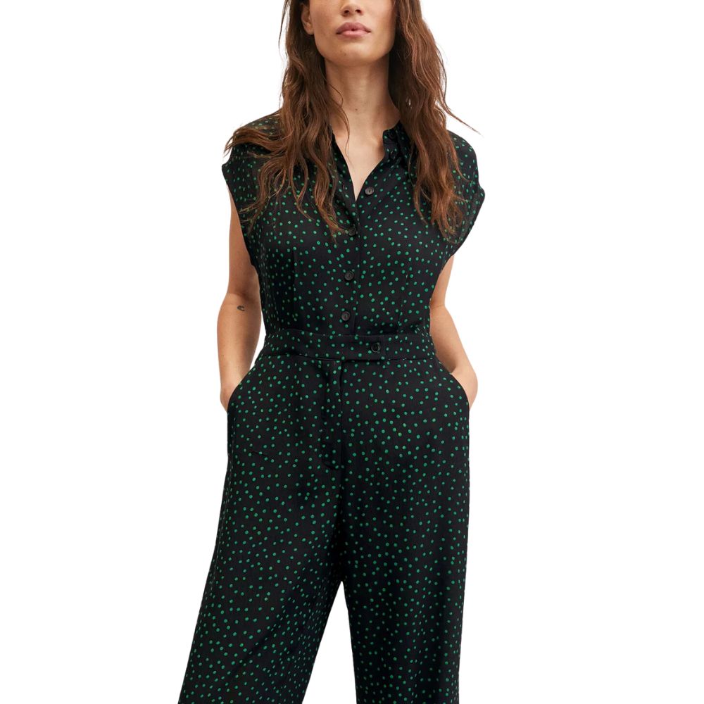 Mango Women's Polka Dot Print Jumpsuit Black Size Small