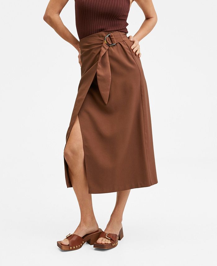 Mango Women's Buckle Wrap Skirt Brown Size Small