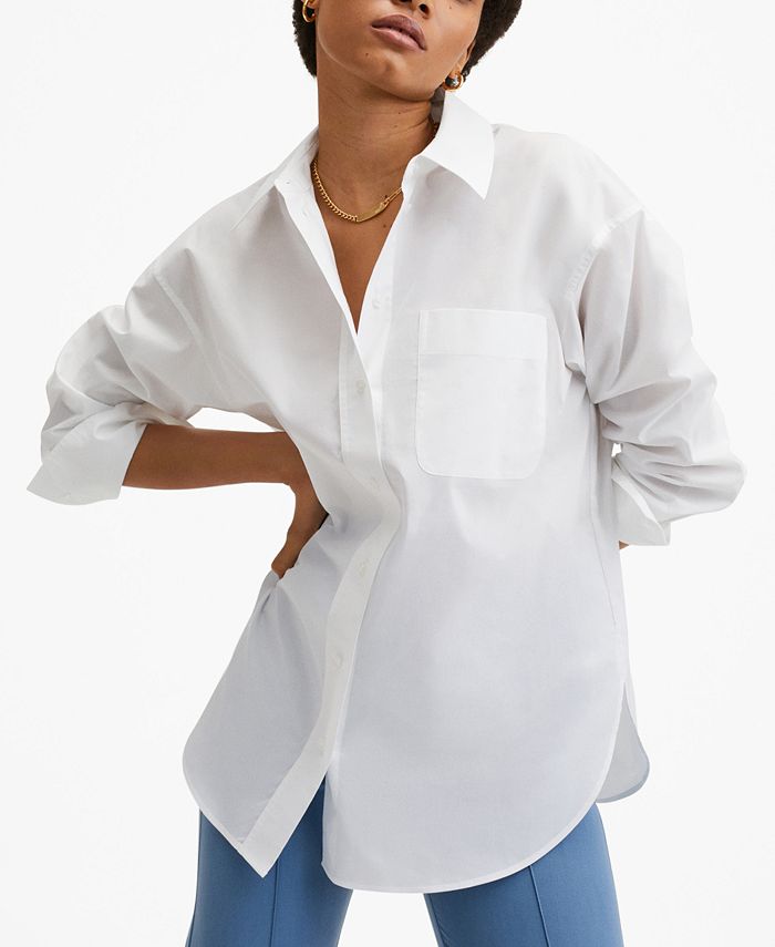 Mango Women's Oversize Cotton Shirt White Size 8