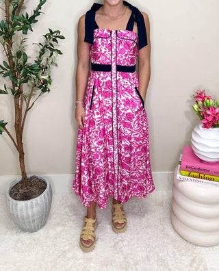 Entro - Shoulder Tie Print Midi Dress