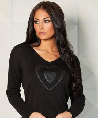 Angel Apparel - V-Neck Pleather Heart Detail Top
