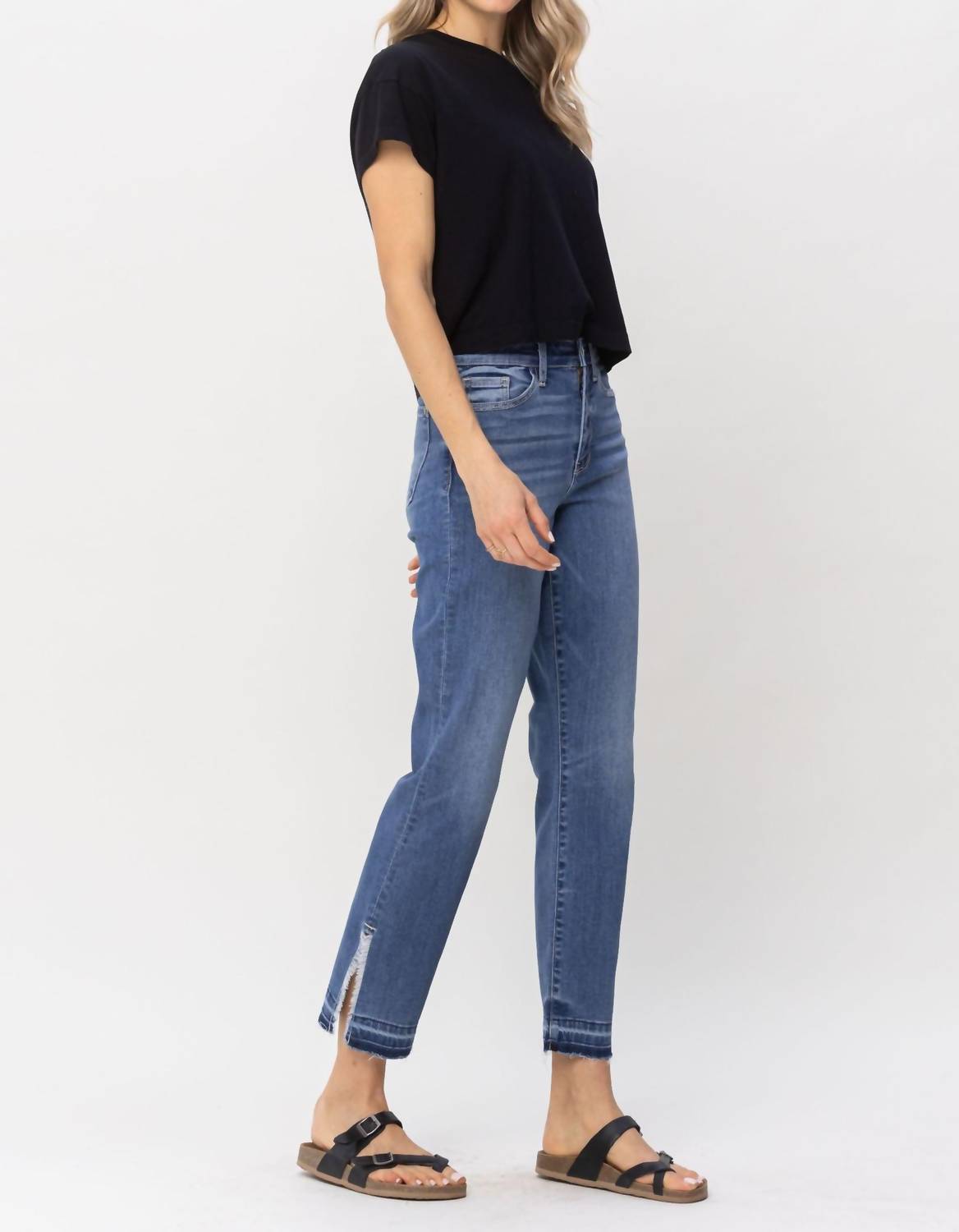 Judy Blue - High Waist Fray Slit Release Hem Straight Denim Jeans