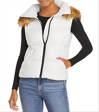 Aqua Women's Faux Fur Trim Hooded Puffer Vest White Size Small