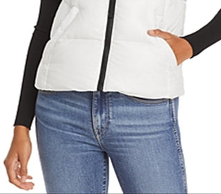 Aqua Women's Faux Fur Trim Hooded Puffer Vest White Size Small