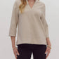 Entro - Faux Leather V-neck Pleather Blouse