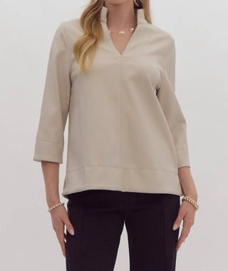 Entro - Faux Leather V-neck Pleather Blouse