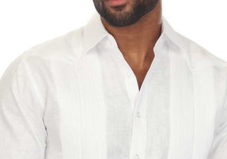 Mojito Men's 100% Linen Guayabera Chacabana Shirt Long Sleeve with Pleating Accent Size XXL