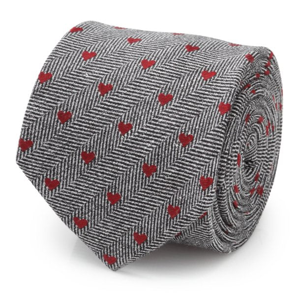 Cufflinks Inc. Men's Herringbone Hearts Linen Tie Black Regular