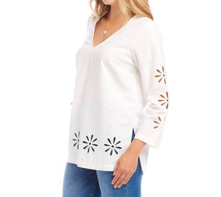 Karen Kane - Cutout Embroidered Flower Detail Tunic
