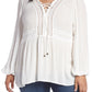 Seven7 Women's Lace up Peasant Top White Size 1X