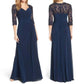 La Femme Ruched Twist Column Gown In Navy Size 10