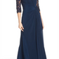 La Femme Ruched Twist Column Gown In Navy Size 10